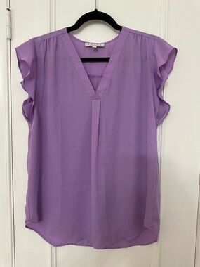 Chaus Lavender V-Neck Ruffle Sleeve Blouse